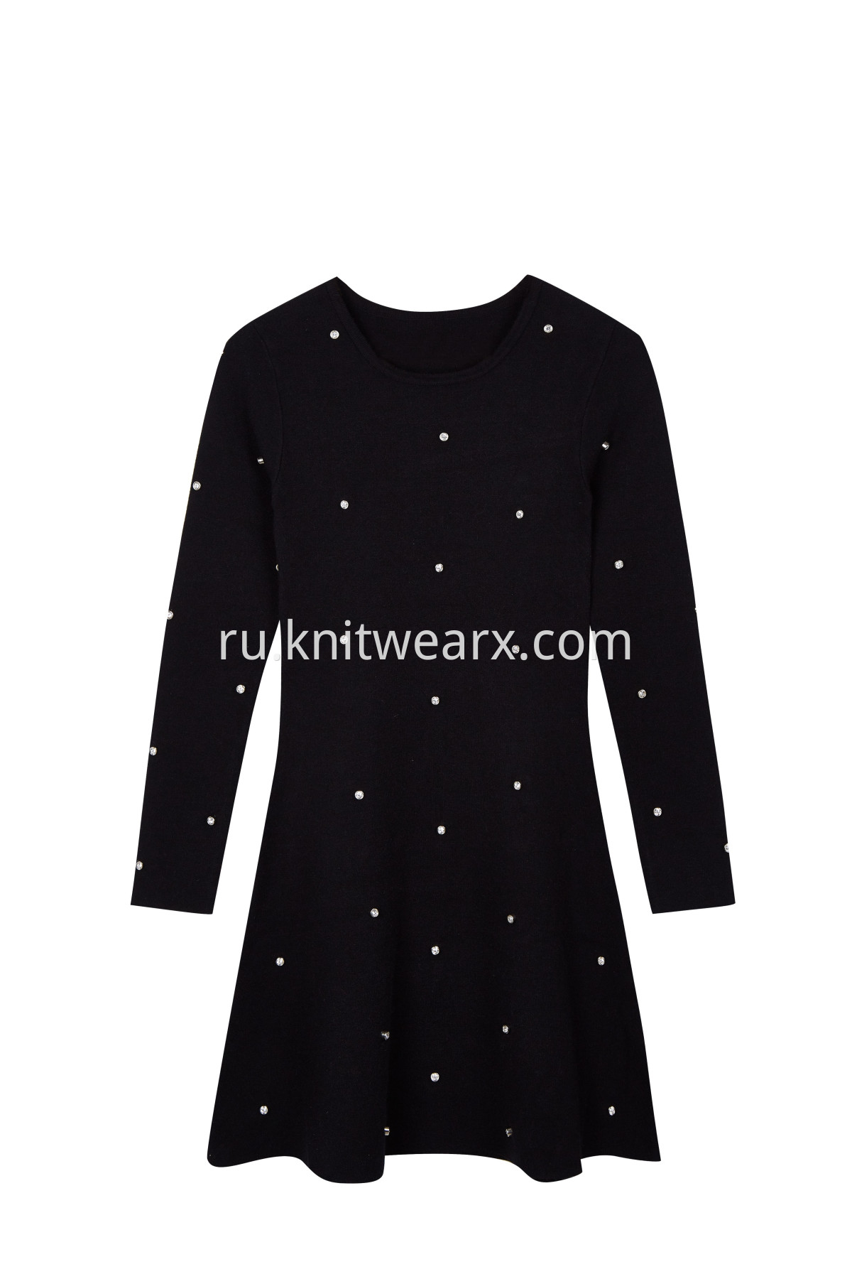 Women's Crew Neck Crystal button Short Sweater Dress